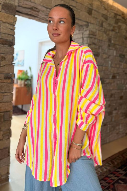 The Penelope Pillow Cotton Boyfriend Shirt Citronella Popsicle /15 =